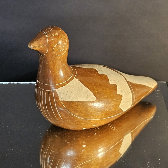 VTG Tonala Mexican Folk Art Burnished Etched Clay Pottery Duck Bird Figurine - Picture 3 of 11